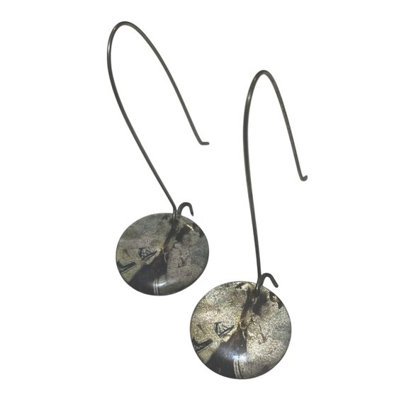 Silver-Plated Long Circle Drop Earrings With Round Textured Design - Picture 2 of 6